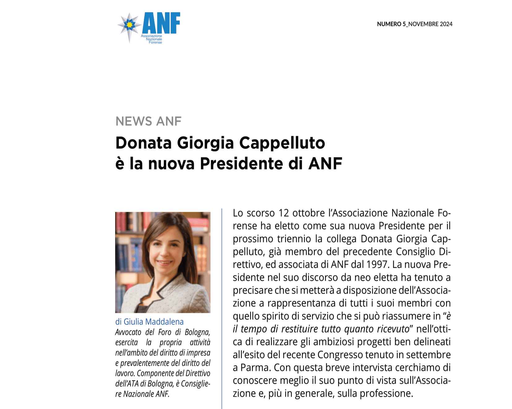 Presidente ANF Donata Giorgia Cappelluto